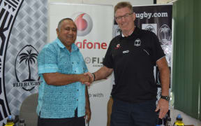 FRU Chairman Commander Francis Kean and Flying Fijians coach John McKee.