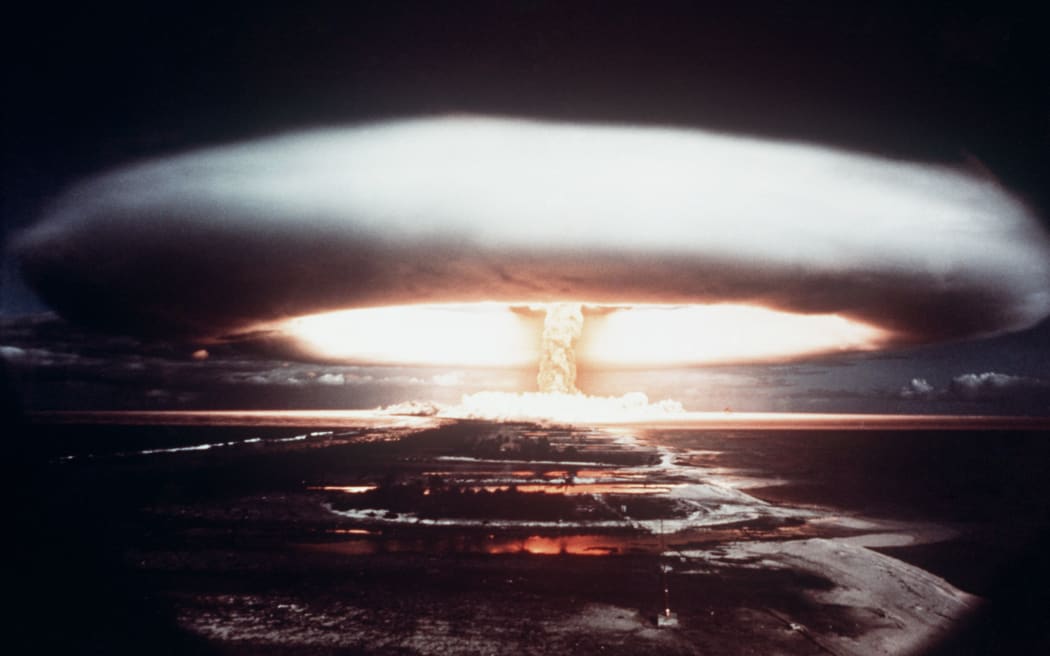 The explosion from a French nuclear test at Mururoa in French Polynesia. France conducted 193 tests between 1966 and 1996.