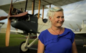 ArdmArdmore - Brigid Gallagher with a World War I BE2 biplaneore - Brigid Gallagher with a World War I BE2 biplane