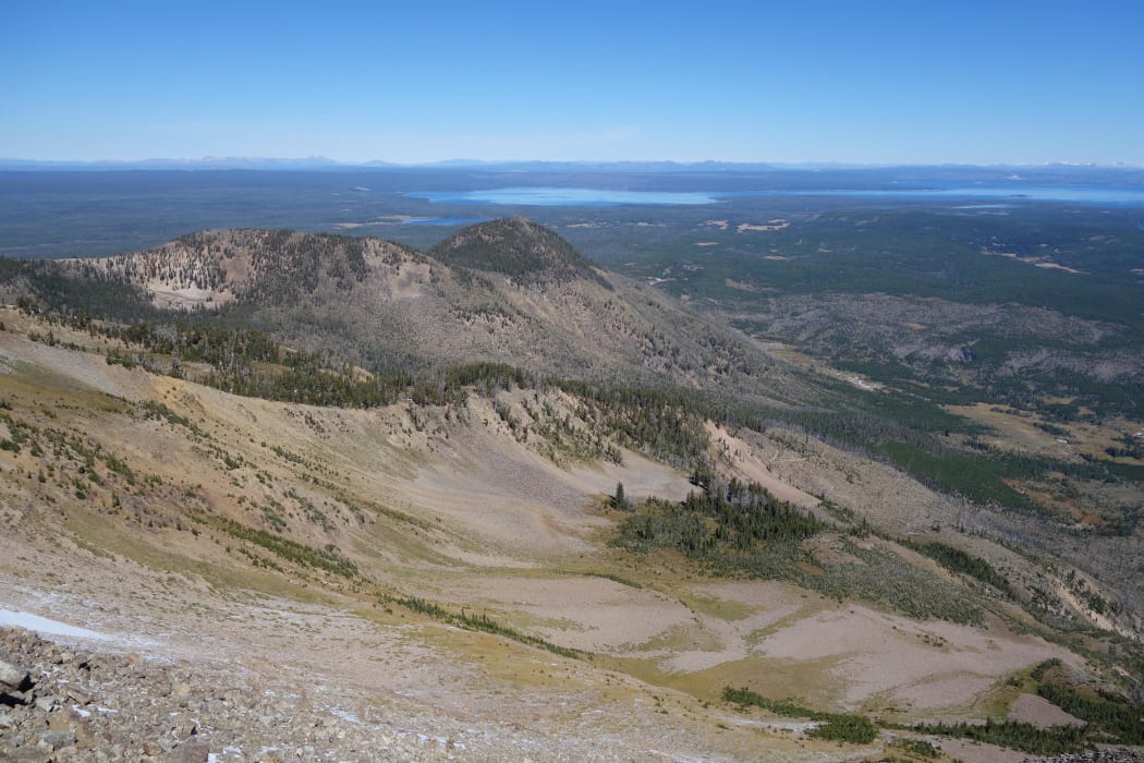 The Yellowstone supervolcano in the United States, photographed from Mount Sheridan.Yellowstone supervolcano in the United States