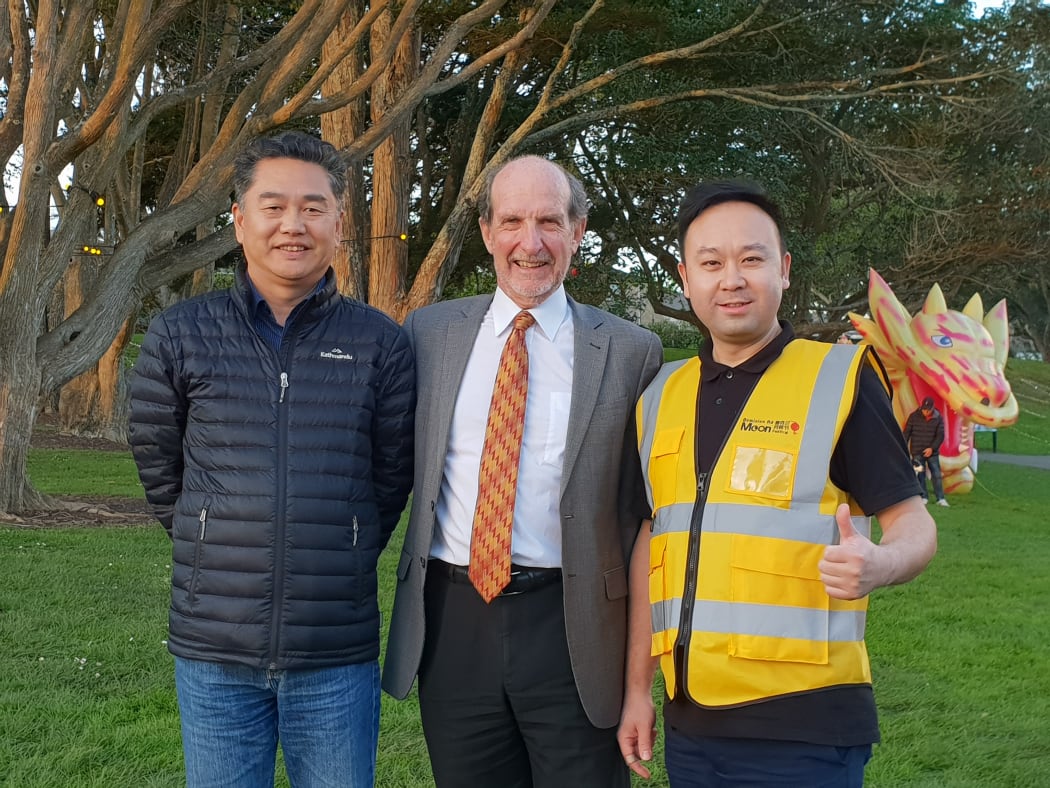Balmoral Chinese Business Association chairperson Fang Hua; Albert-Eden Local Board chairperson Peter Haynes, and general secretary of the Chinese Business Association Gavin Zhang.