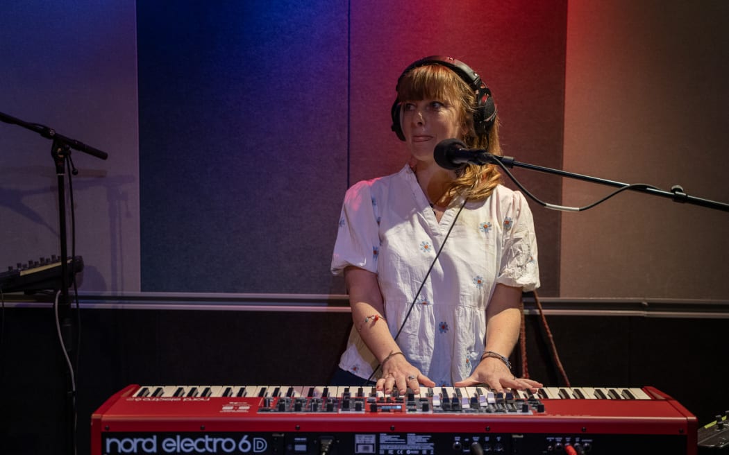 Kirsten Morrell performing live in RNZ Auckland studios