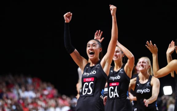 Maria Folau and teammates react after winning the Netball World Cup with a 52-51 victory over Australia in the final.