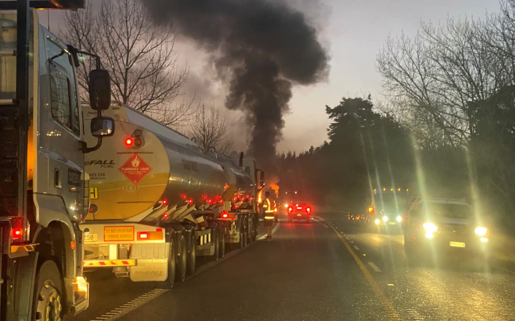 A vehicle on fire at Hūkerenui between Whangārei and Kawakawa.