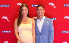 Bree Nikorima is six months pregnant and unhappy at losing husband Kodi for the NRL season opener. (Supplied: Instagram)