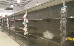 Empty supermarket shelves after news of the first New Zealand case of the Covid-19 coronavirus.