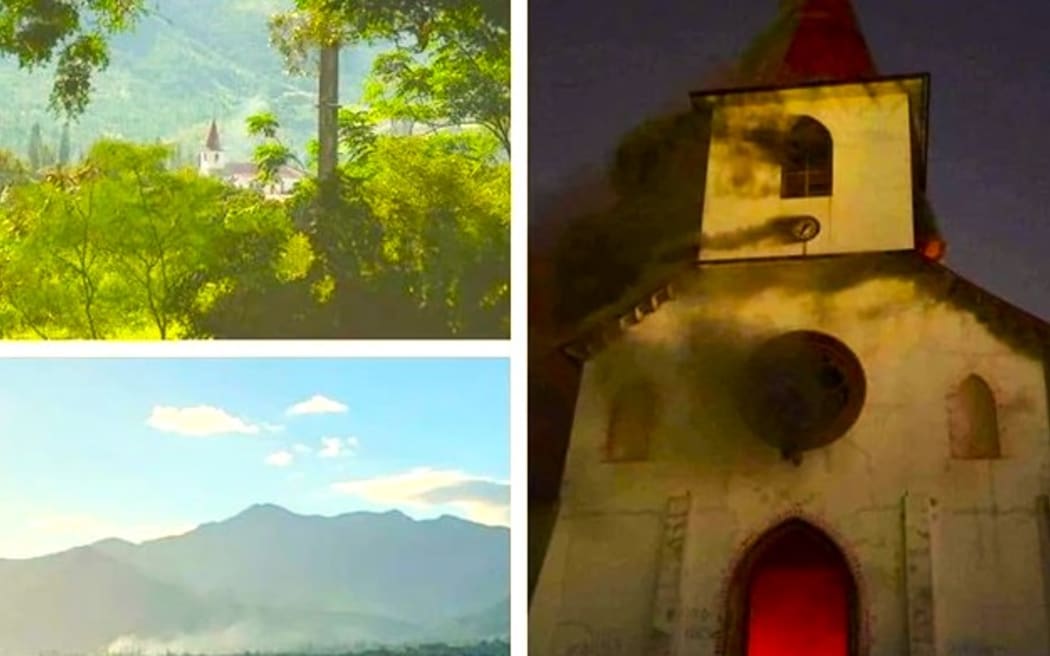 A collage of the many fires on New Caledonia’s Catholic missions – PHOTO Twitter account, Father Hughes de Woillemeont, Secretary General of France’s Bishops Conference