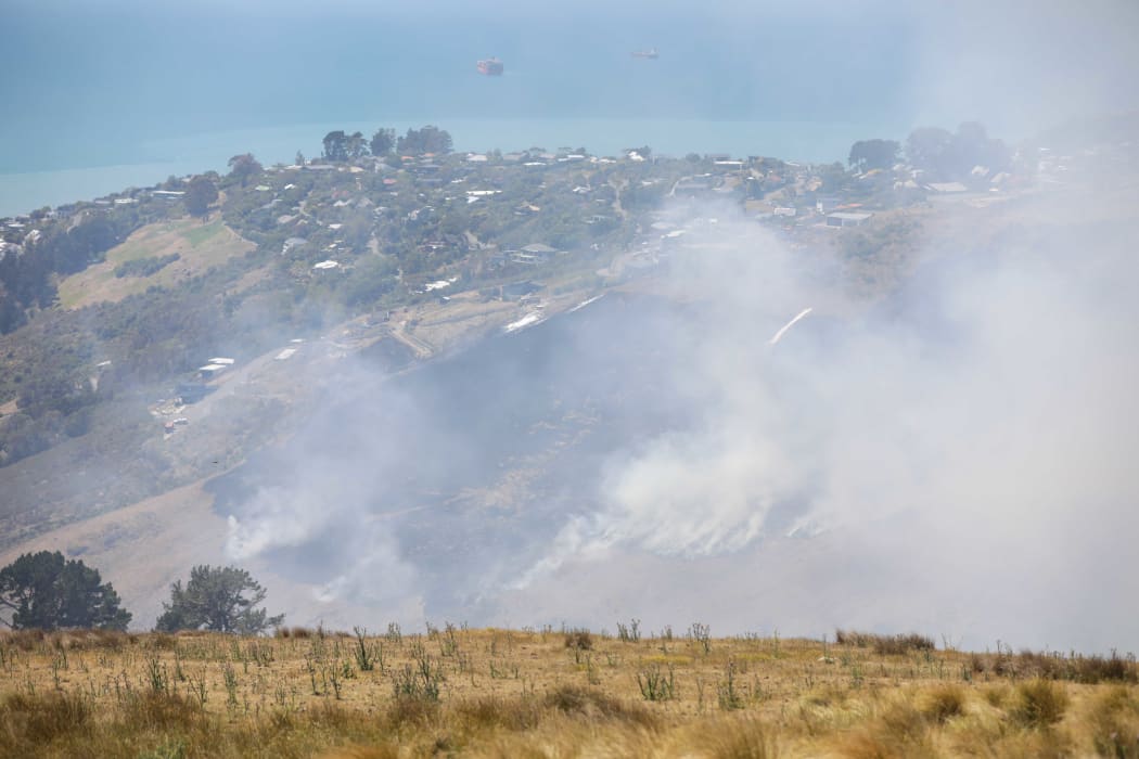Smoke from a scrub fire on Christchurch's Port Hills.
