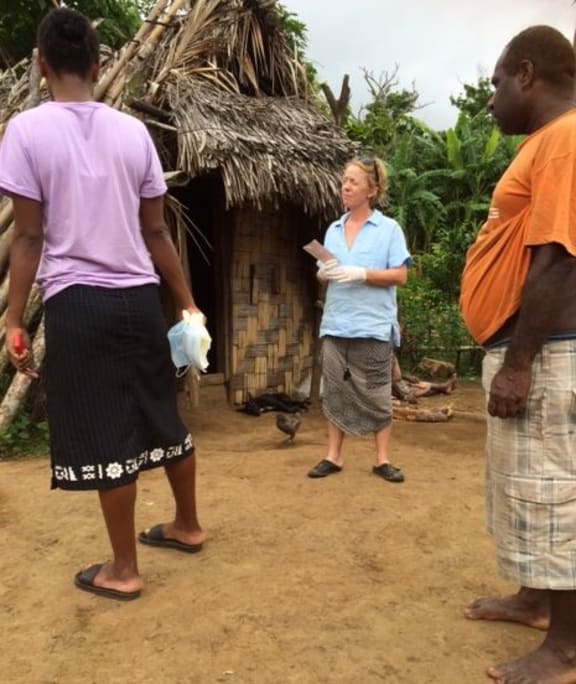New Zealand doctor, Leanne Cameron, at a village on Tanna where subsistence living is common.