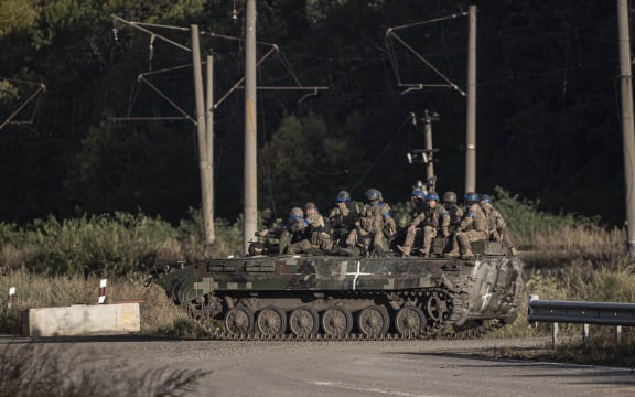 KHARKIV, UKRAINE - SEPTEMER 09: Ukrainian forces patrol after Ukrainian army took control some of the villages in Kharkiv, Ukraine on September 09, 2022. Metin Aktas / Anadolu Agency (Photo by Metin Aktas / ANADOLU AGENCY / Anadolu Agency via AFP)