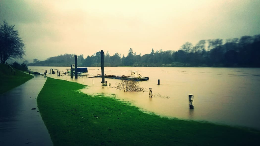 The Whanganui River along Somme Parade at about 4pm today.