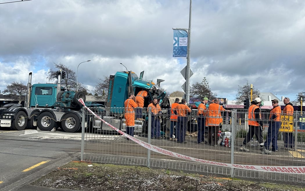 A train collided with a truck on a crossing in Waikanae on the Kāpiti Coast.