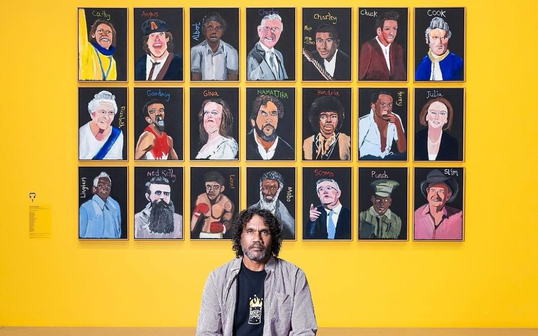 Artist Vincent Namatijira with 'Australia in Colour'