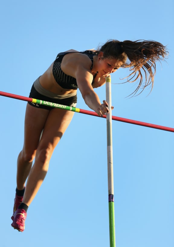 New Zealand's Eliza McCartney clears the bar at the IAAF World Junior Championships at Hayward Field on July 24, 2014 in Eugene, Oregon. Christian Petersen/Getty Images/AFP