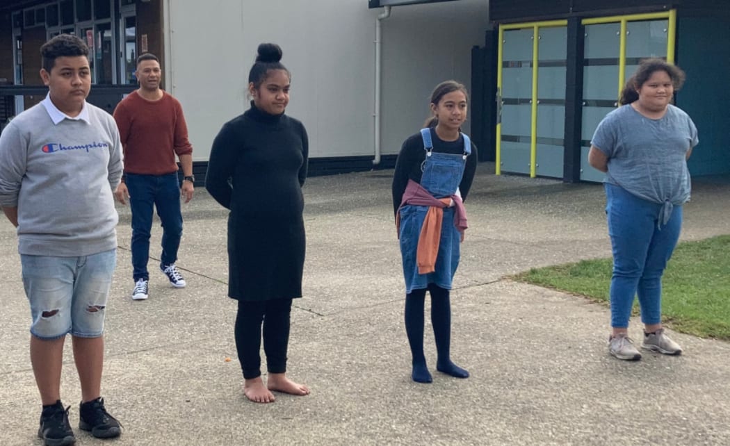 Some of Pita Alatini's students at Wymondley Road school. Seini Vainikolo is in the centre wearing black, and Saiga Tuua is far right.