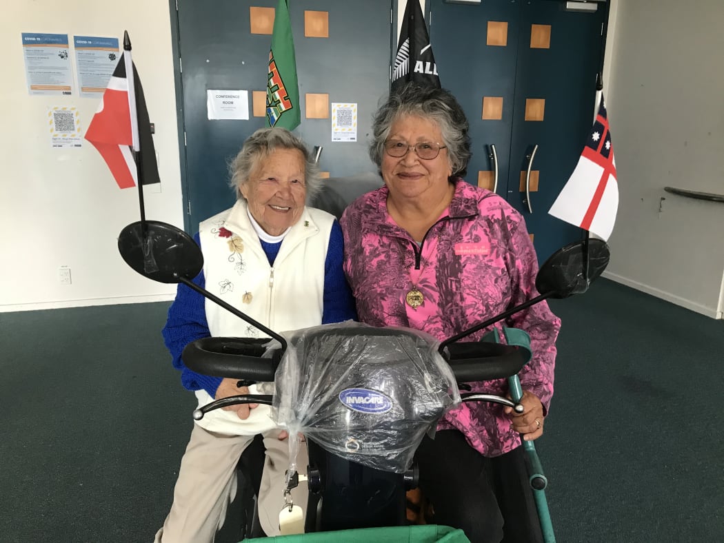 Dargaville's Isobel Pook (left) and Katie Tito were among those at the Dargaville pontoon opening.