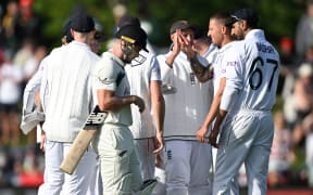 New Zealand batsman Glenn Phillips heads back to the dressing room. First Test against England, Hagley Oval, 2024.