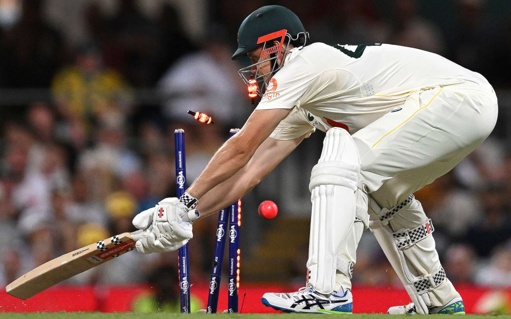 Australian batsman Cameron Green is bowled out by England bowler Brydon Carse for 45 runs on Day 2 of the Second Men’s Ashes Test between Australia and England at The Gabba in Brisbane.