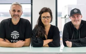 The Toha Network start-up was jointly founded by Givealittle founder Nathalie Whitaker, tech entrepreneur Mike Taitoko (left) and scientist Shaun Hendy.