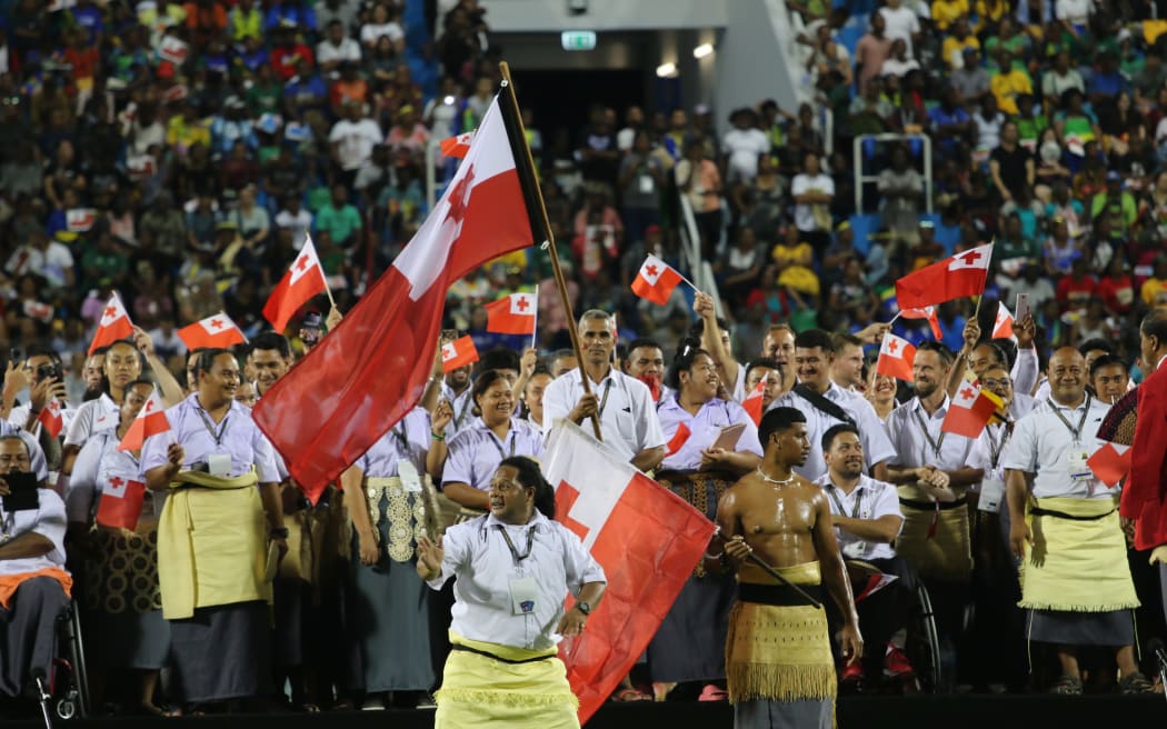 Team Tonga at the opening ceremony for the 17th Pacific Games in Solomon Islands. 19 November 2023