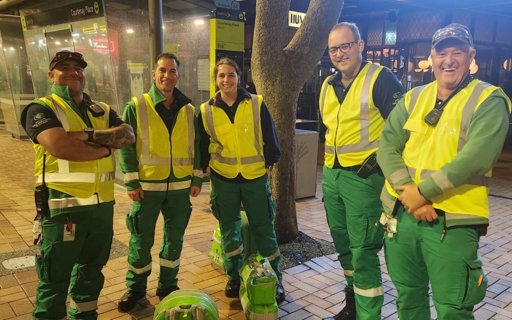 From left: Wellington Free Ambulance team members Joe Carlton, Mike, Olivia Wrenn, Duncan Tabor and Wayne Stevens were hoping for a peaceful start to 2026.