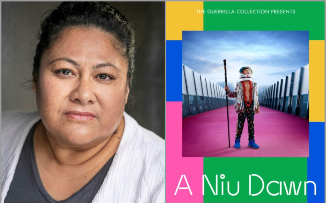 Anapela Polata'ivao and a poster for A Niu Dawn.