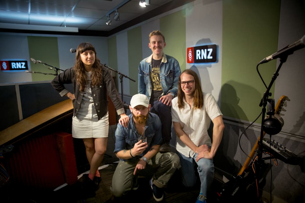 The Beths in the RNZ Auckland studio before their NZ Live session today. 3 November 2017.