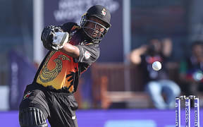 PNG captain Assad Vala plays a shot during the men's Twenty20 World Cup.