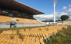 West Stand seats have been stacked on the pitch while repairs are done.
