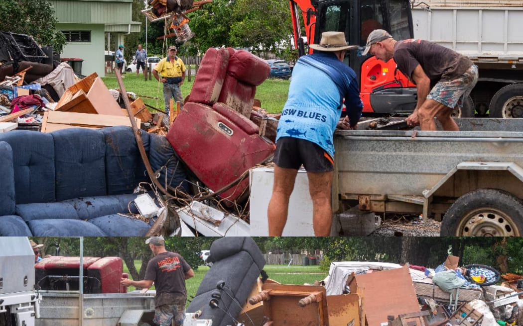 People dump flood-damaged furniture at a makeshift tip in Cardwell. (ABC Far North: Christopher Testa)