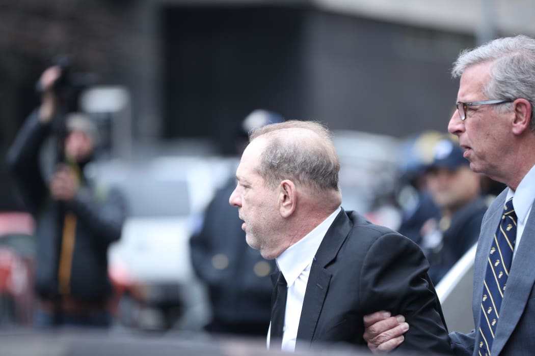 Harvey Weinstein leaves the New York Supreme Court  after the first day of his trial on charges of sexual assault.
