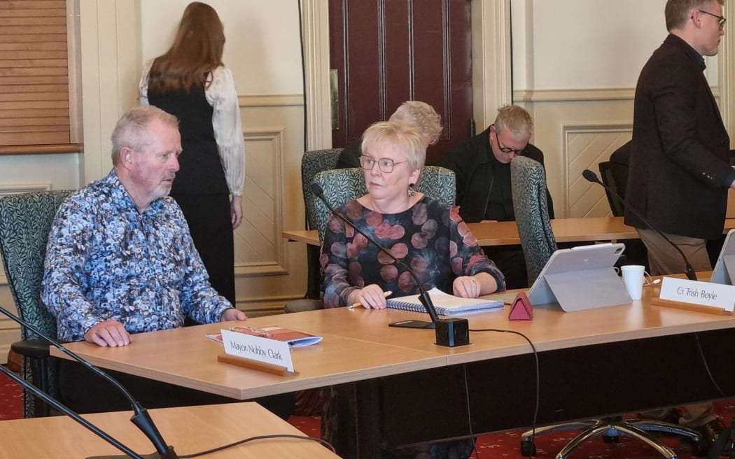 Invercargill mayor Nobby Clark arrives at an extraordinary council meeting and refuses to resign despite councillors calling for it as a result of conduct complaints and inappropriate behaviour.