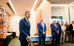 Whaimutu Dewes, chairman of Sealord, addresses Iwi gathered for the commemorative signing of Nga Tapuwae o Maui in Auckland.