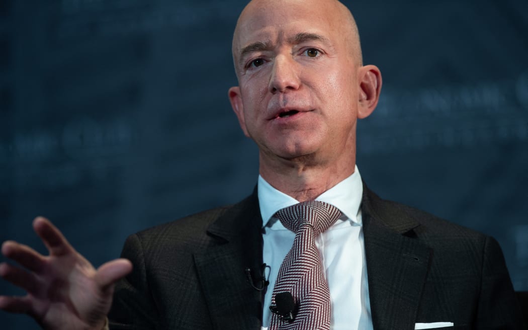 Jeff Bezos pictured in September 2018 speaking during the Economic Club of Washington's Milestone Celebration event in Washington, DC.
