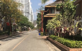 An empty street in Jinghong, China.
