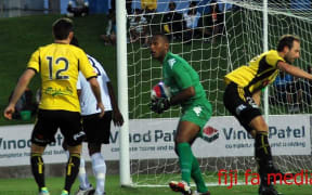 Fiji goalkeeper Akuila Mateisuva playing against Wellington Phoenix.
