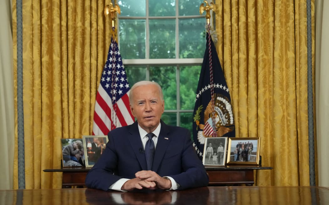 WASHINGTON, DC - JULY 15: U.S. President Joe Biden delivers a nationally televised address from the Oval Office of the White House on July 15, 2024 in Washington, DC. The president was expected to expound on remarks given at a news conference earlier in the day on yesterday's shooting in Butler, Pennsylvania, in which former U.S. President Donald Trump was injured at a campaign rally.   Pool/Getty Images/AFP (Photo by POOL / GETTY IMAGES NORTH AMERICA / Getty Images via AFP)