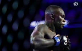 Israel Adesanya prepares for his middleweight title bout against Alex Pereira of Brazil during UFC 287 at Kaseya Center in Miami.