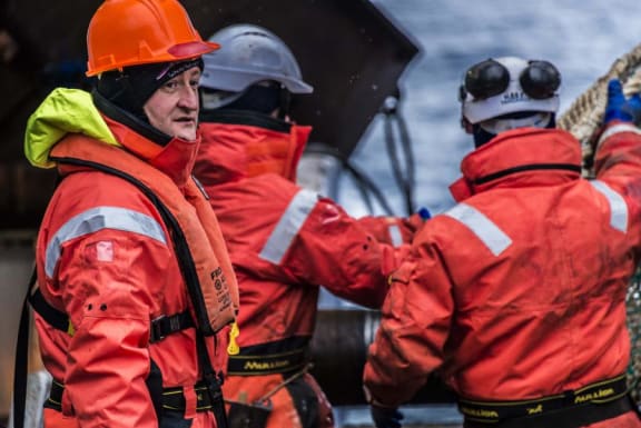 Voyage leader Richard O'Driscoll working on the trawl deck.