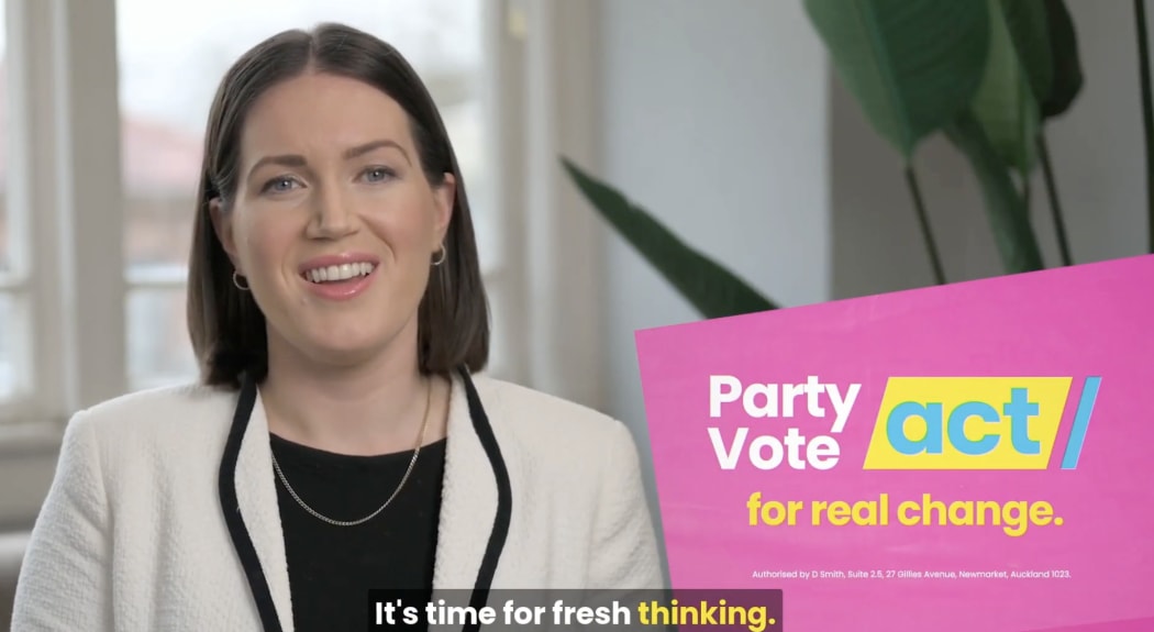 ACT MP Brooke van Velden in a campaign ad for the party in 2023.