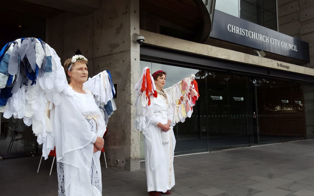 Protesters opposing deep sea drilling outside Christchurch City Council 2 November.