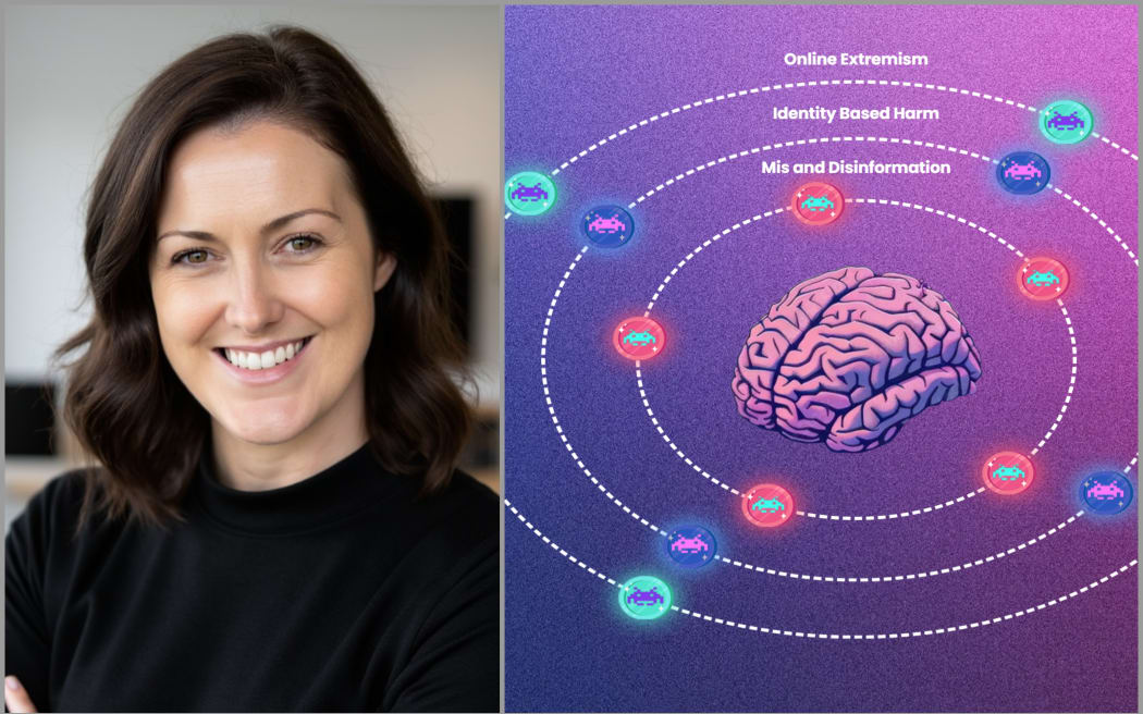 Image of Leanne Ross and of the game Headspace Invaders.