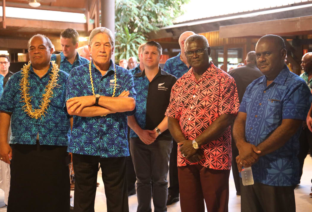 From left to right front row: Aupito William Sio, Winston Peters, Manasseh Sogavare, Jeremiah Manele.