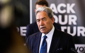 New Zealand First leader Winston Peters campaigning at Orewa Community Centre in Auckland on 25 September.