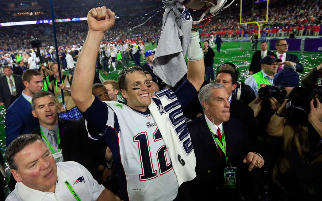 Tom Brady celebrates the New England Patriots' win over the Seattle Seahawks in Super Bowl XLIX.