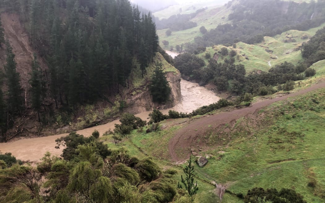 Muddy waters visible in Tūtira, which was isolated from the rest of Hawke's Bay after Cyclone Gabrielle.