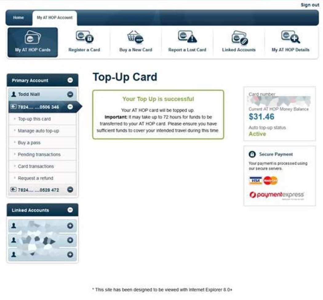 The top-up screen from the AT website.