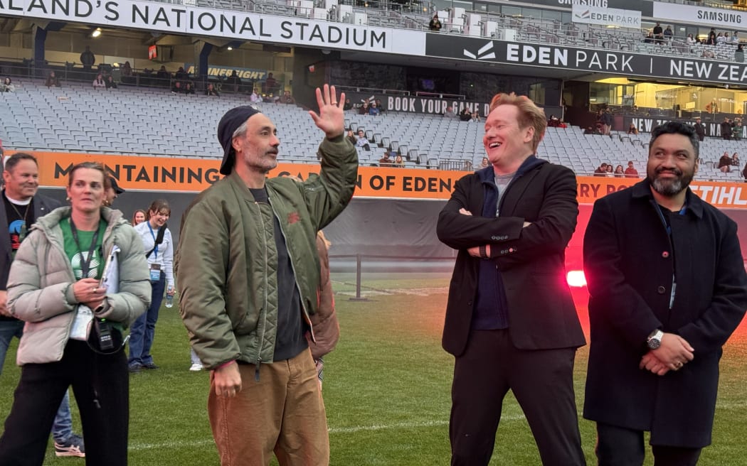 Taika Waititi and Conan O'Brien at Eden Park.