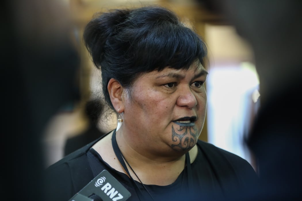 Labour MP Nanaia Mahuta answering media questions on her way to the House