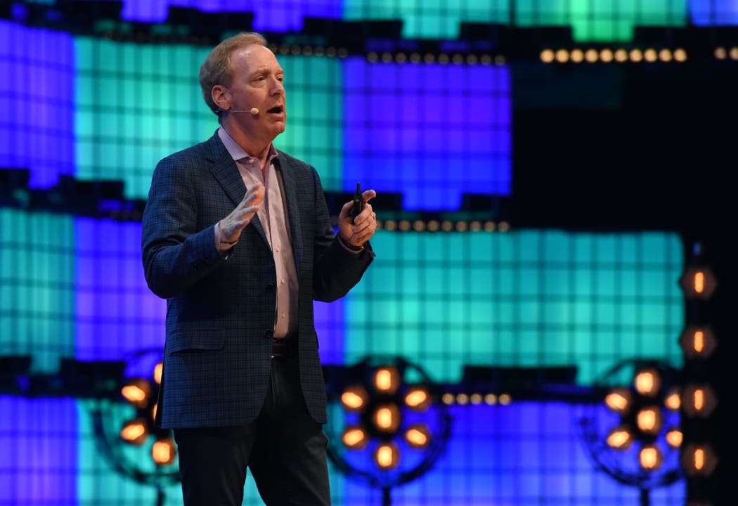Microsoft president Brad Smith speaks on the centre stage at the 2018 edition of the annual Web Summit technology conference in Lisbon.